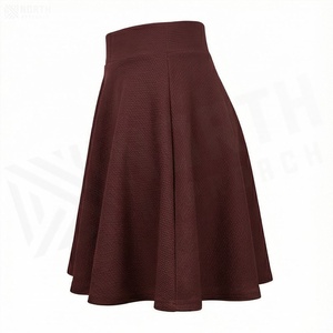 Jupe courte trapèze pour femme, couleur unie, taille élastique, confortable, en tissu tissé polyester et élasthanne, style toutes saisons - Product Image 3