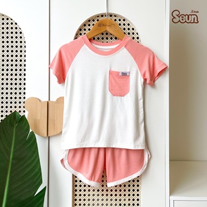 Kids' Clothing Set Korean Style Gender Neutral Raglan Cotton Pocket Summer Set High Quality Vietnam Garment All-Day Comfort - Product Image 1