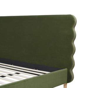 Letto King Size Stockholm Moderno con Testiera Ondulata, Rivestito in Velluto di Alta Qualità Verde Oliva - Product Image 2