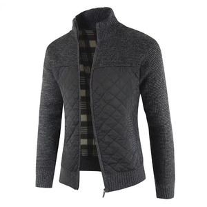 Charcoal Grey Black <b>Quilted</b> Knit Jacket Men Full Zip Winter Cardigan Outerwear Custom OEM Manufacturer Bomber Jacket - Product Image 2