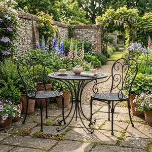 Ensemble de meubles de jardin en fer forgé sur mesure, table et chaises de salle à manger pour 2 personnes, extérieur - Product Image 4