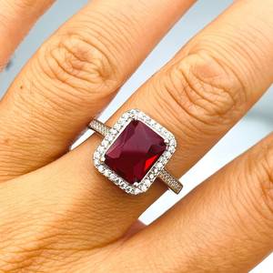 Handmade Brass Ruby Jewelry Set <b>Red</b> Baguette Stone Ring <b>Earrings</b> Necklace Natural Gemstone Gift Women - Product Image 2