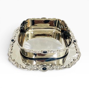 Square Shape Metal Chocolate <b>Plate</b> & Bowl with Decorative <b>Black</b> Stone Accents Customizable Bowls Custom Sizes & Colors Available - Product Image 1