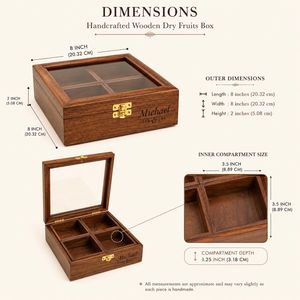 Boîte à fruits secs multifonction personnalisée en bois poli avec couvercle en verre, nom gravé Priya, boîte de rangement carrée faite à la main pour table - Product Image 6