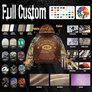 Sudadera con Capucha Extra Grande para Hombre, Estilo Vintage Lavado, Bordado Personalizado con Pedrería, Sudadera de Algodón Grueso, Estilo Urbano con Parches - Product Image 5