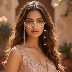 Fashion AD Rimless Lensless <b>Eyewear</b> with Decorative Chains and Ghungroo Party Accessory for Women and Girls - Product Image 3