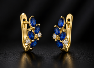 Pendientes de Aro de Plata de Ley 925 con Circonita Azul Chapados en Oro de 18K, Corte Marquesa, Engaste de Garra, Tipo Huggie, para Mujer, Joyería de Fiesta - Product Image 5