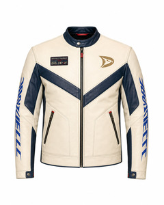 Chaqueta de Moto para Hombre en Cuero PU, Diseño con Bloques de Color, Cierre de Cremallera, Cuello Alto, Corte Regular, Resistente al Viento - Product Image 1