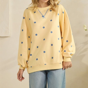 Custom Logo Wholesale Winter Women's <b>Drop</b> Shoulder Oversized Regular Sleeve Polka Dots Mock Neck Sweatshirt - Product Image 5