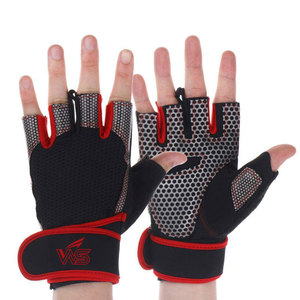 Gants de sport en cuir de haute qualité avec design demi-doigts, paume rembourrée, fermeture réglable au poignet pour la musculation - Product Image 1