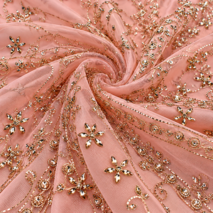 Tela de Tul en Espiral Color Rosa con Bordado Dorado para Vestido de Novia, Vestido de Noche, Prendas de Moda, Suministros Textiles - Product Image 1