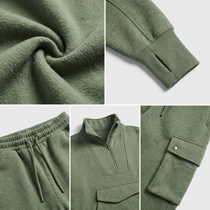Ensemble de survêtement décontracté rose uni pour femme avec sweat à capuche et pantalon de jogging 100 % coton mi-lourd à manches longues coupe ample pour l'automne - Product Image 6