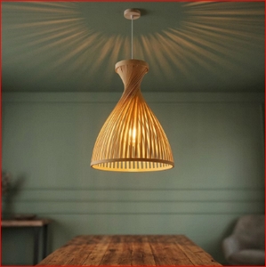 Abat-jour suspendu en rotin fait main ROLL STICK LAMP, style rustique, couleur beige, pour la décoration de salle à manger - Product Image 4