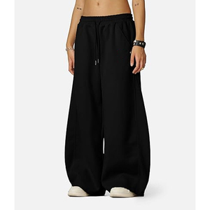 Pantalon de survêtement personnalisé pour femme, hiver, écologique, respirant, doublure polaire, mélange de coton, taille élastique, jambe large, avec cordon de serrage et poches - Product Image 4