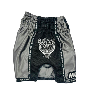 Autres shorts de boxe Muay Thai bleus pour hommes avec impression dorée et broderie de tigre, coupe classique, polyester extensible - Product Image 5