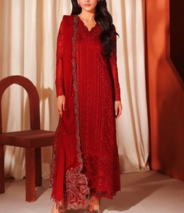 Costume indien pakistanais brodé vert sauge, 3 pièces, longueur au sol, shalwar kameez, pour femmes, pour mariage et fêtes - Product Image 2
