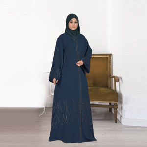 Abaya Islámica Modesta Nida para Eid, Corte Holgado con Detalle de Ondas de Cristal en las Mangas, Corte Recto Elegante, Largo hasta el Suelo, Ropa para Mujer - Product Image 5