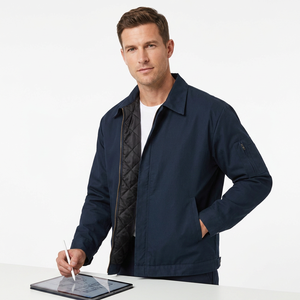 Veste de travail en toile bleu marine pour homme, fermeture éclair, col rabattu, coupe classique, couleur unie, extérieur en polyester, vêtement d'automne - Product Image 5