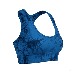 Conjunto Deportivo Tie Dye Azul para Mujer, Brasier Deportivo de Punto, Spandex, Poliéster, Transpirable, de Secado Rápido, Elástico, Ropa Deportiva, Ropa de Gimnasio, Yoga, Brasier y Leggings - Product Image 4