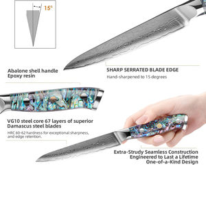 Ensemble de couteaux en acier Damas à 67 couches, 3 pièces, manche en nacre, luxe, haute qualité, Santoku, sushi, couteaux utilitaires en acier Damas - Product Image 3