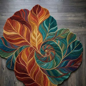 Colorful Leaf Abstract Area Rug Modern Hand Tufted Artistic Carpet Custom Shape Luxury Designer <b>Floor</b> Mat for Livingroom Bedroom - Product Image 5