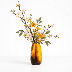Vase en verre ambré fait main, rond, brillant, pour présentation florale sur table, décoration moderne pour la maison - Product Image 1