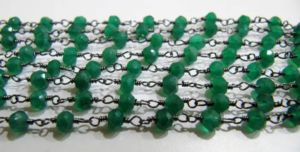 Natural Green Onyx Rondelle Faceted Beaded Wire Wrapped <b>Rosary</b> Chain - Product Image 5