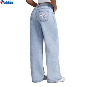 Pantalon baggy taille élastique pour femme, nouvelle collection été, coupe ample amincissante, jambes larges, longueur au sol, en jean - Product Image 3