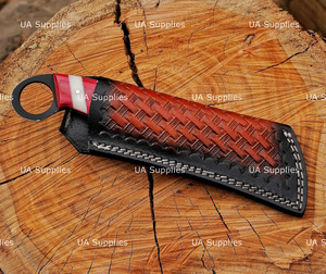 Couteau à lame fixe en acier Damas fait main, pointe Hawk Bill, avec trou pour le pouce, 7,5 pouces, qualité industrielle, manche drapeau USA, pour la chasse et les activités de plein air - Product Image 6