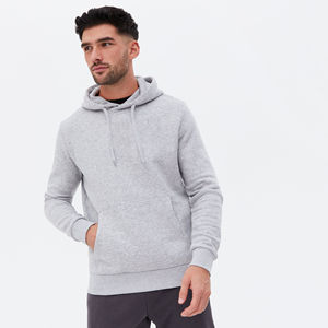 Men's Gray Hooded <b>Sweatshirt</b> Regular Fit Solid Color Casual Pullover with Front Pocket 100% Cotton French Terry - Product Image 4