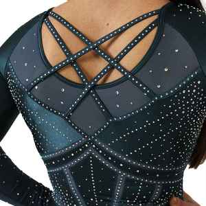 Nouveau justaucorps athlétique respirant et extensible sans coutures pour femme, col rond, orné de strass - Product Image 3