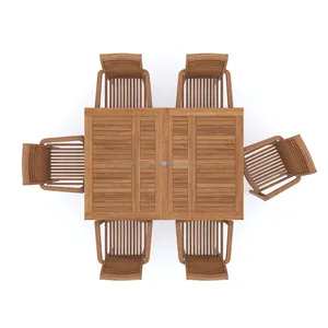 Juego de mesa de comedor moderna de madera maciza para exteriores con 6 sillas para uso comercial en restaurantes, hoteles, centros comerciales y villas - Product Image 3