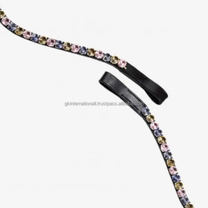 2024 dernière conception personnalisée vague noir bande de front de cheval en cuir de qualité supérieure décorée avec une rangée de grands cristaux de verre multicolores - Product Image 1