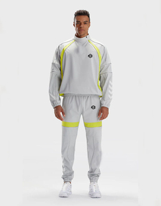 Ensemble de jogging sportif gris et jaune fluo pour homme – Pantalon de survêtement respirant à taille élastique et poids moyen - Product Image 1