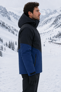 <b>Men's</b> <b>Blue</b> Black Color Blocked Waterproof <b>Ski</b> <b>Jacket</b> Hooded Zipper Closure Custom Logo Front Synthetic Insulated Outdoor Wear - Product Image 6