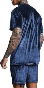 Ensemble de survêtement 2 pièces en velours respirant pour le fitness, le running et le jogging, comprenant un T-shirt col rond en velours et un short contrastant assorti - Product Image 4