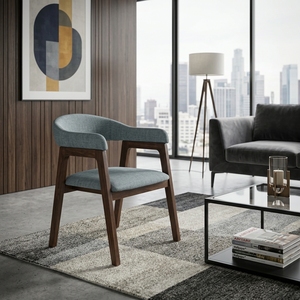 Fauteuil de salle à manger moderne en bois massif, finition noyer, dossier en forme de baril, chaise d'appoint en tissu, pour hôtel, restaurant, café, aménagements artistiques, meubles - Product Image 4