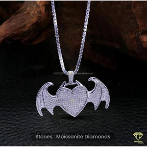 Fully Iced Heart Wing Pendant Necklace In Sterling Silver With Moissanite Diamonds Urban Hip Hop Jewelry - Product Image 2