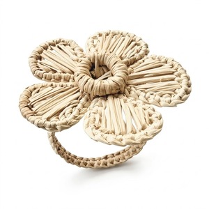 Lot de porte-serviettes en raphia rose étoilé faits à la main, tissés en paille, écologiques, pour décoration de table de mariage, fête ou hôtel - Product Image 2