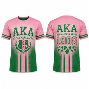 เสื้อยืด High Street AKA Sorority สีชมพูเขียว แขนสั้น พิมพ์ลายไล่ระดับสี คอกลม ทรงปกติ เสื้อยืดลำลองสำหรับผู้ชาย - Product Image 1