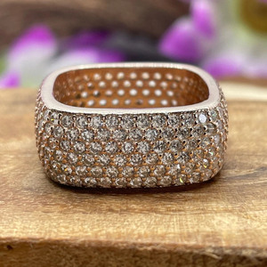 Anillo de Eternidad de Plata de Ley 925 Chapado en Oro Rosa con Diamantes de Moissanita, Corte Brillante Redondo, Engaste Pavé, Anillo de Boda de Lujo - Product Image 1