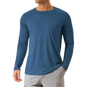 T-shirt de performance personnalisé pour homme à manches longues, protection solaire UV SPF 50+, séchage rapide, bleu foncé, pour la natation et la vente en gros - Product Image 1