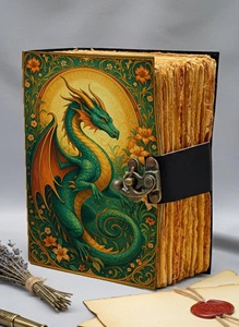 Diario de Dragón de Cuero Hecho a Mano de 400 Páginas Herb Heritage |   Grimorio de Fantasía con Papel Vintage de Acuarela - Product Image 6