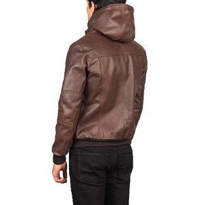 Men's <b>Brown</b> Genuine <b>Leather</b> Non-Hooded Stand Collar Moto <b>Jacket</b> Zipper Closure Slim Fit Winter Eco-Friendly Breathable - Product Image 3