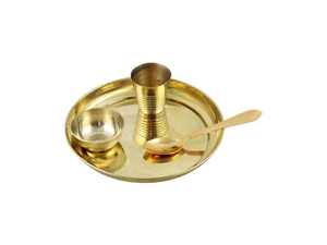 Service de table chinois traditionnel de luxe Bold Blossom en laiton, fait main, poli brillant, 3 mini-bols, assiette en verre, pour mariage, compatible lave-vaisselle - Product Image 1