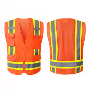 Gilet de travail haute visibilité en polyester réfléchissant noir, bleu, rouge – Sécurité, protection fluorescente, maille respirante - Product Image 1