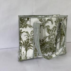 Green Toile Jungle Print Quilted Cotton Durable Zipper Tote <b>Bag</b> Women Handmade <b>Boho</b> Shoulder Handbag Large Capacity Travel <b>Bag</b> - Product Image 1