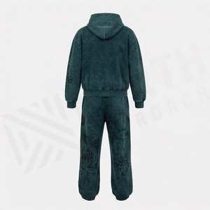 Custom Acid Wash <b>Distressed</b> Jogging Set Men Heavyweight Printing Zip Up Tracksuit Hoodie Straight Leg Flared Sweatpants - Product Image 2