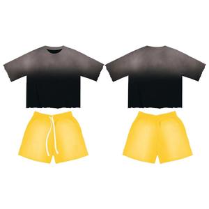 Custom Men's Summer Breathable Acid Wash Solid Printed T-Shirt and Casual Sport Shorts <b>Set</b> 2-Piece <b>Set</b> - Product Image 5