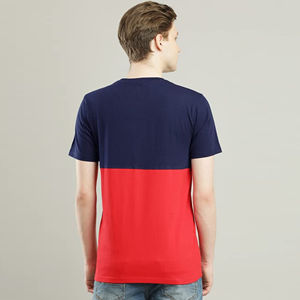 T-shirt en coton à manches courtes pour homme, à blocs de couleur horizontaux bleu marine et rouge, avec logo personnalisé, OEM, ODM, vente en gros de vêtements - Product Image 6